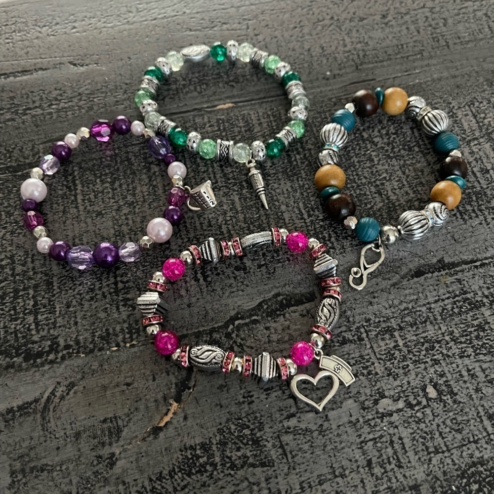 Colorful Beaded Charm Bracelets Set, Medical inspired